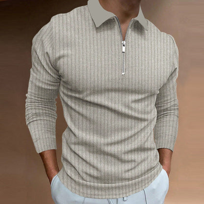 Herren Poloshirt Strukturiert Rippenmuster Reißverschluss Modern