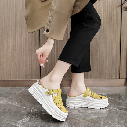 Damen Mules Plateauschuhe Schnallen Design atmungsaktiv