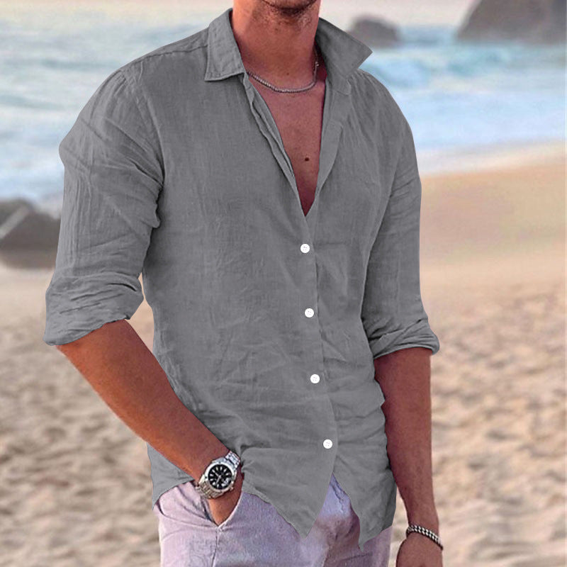 Leinen Hemd Herren Leicht Sommer Oben Knopf Modern