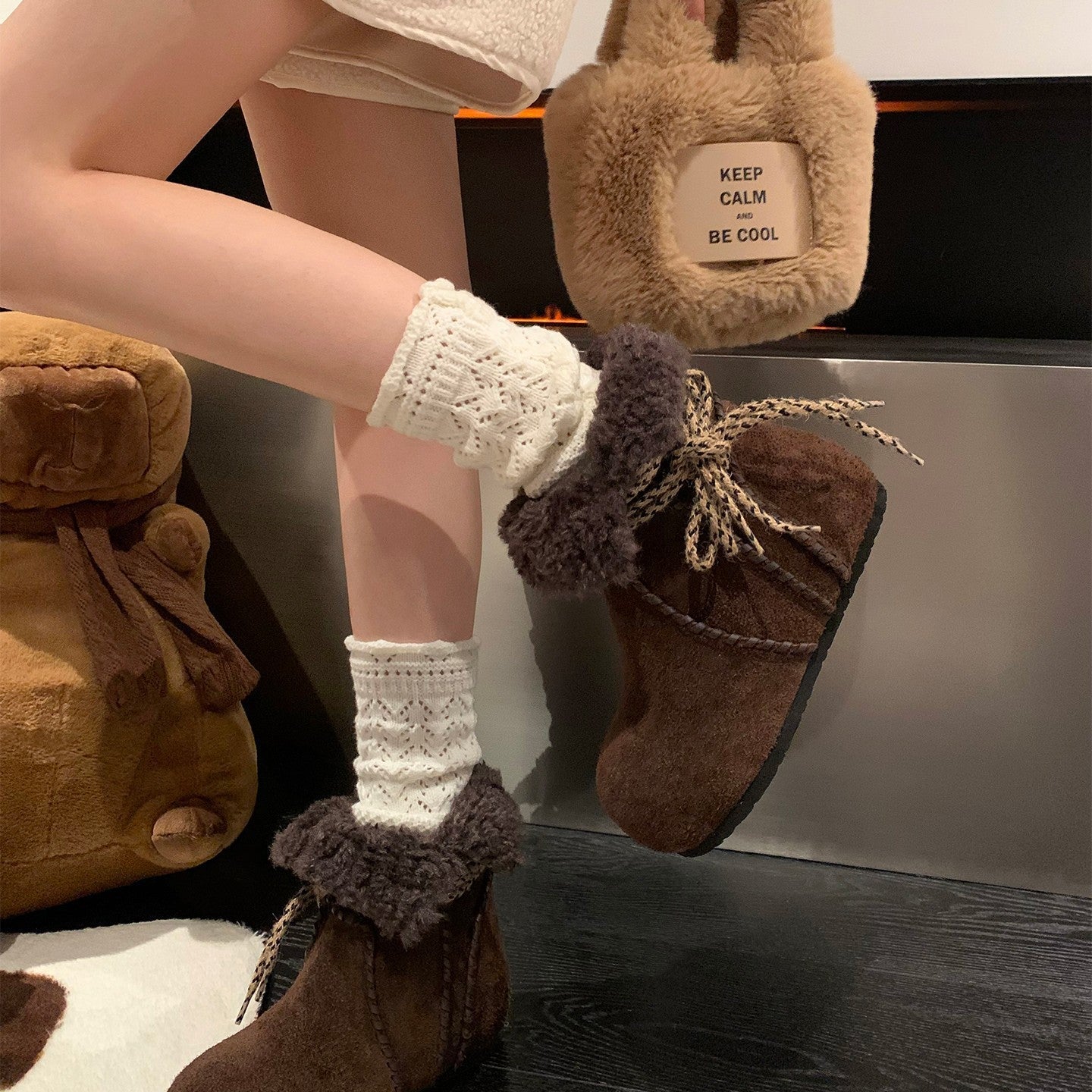Damen Winterstiefel Weich Warm Schnürstiefel