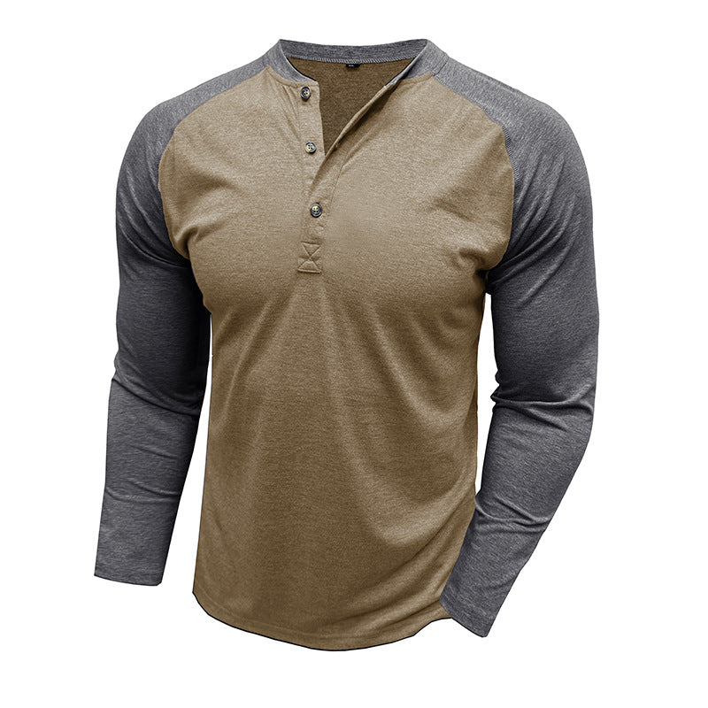 Herren Langarm-Shirt Modern mit Kontrastärmeln und Knöpfen