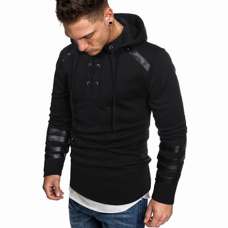 Herren Hoodie Leder Detail Modern Stylish