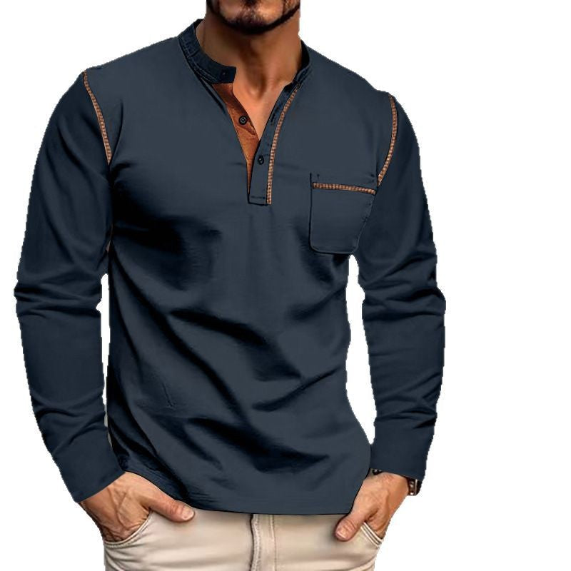 Herren Henley-Shirt Langarm Modern Kontrastkragen