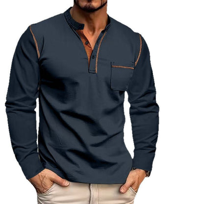 Herren Henley-Shirt Langarm Modern Kontrastkragen