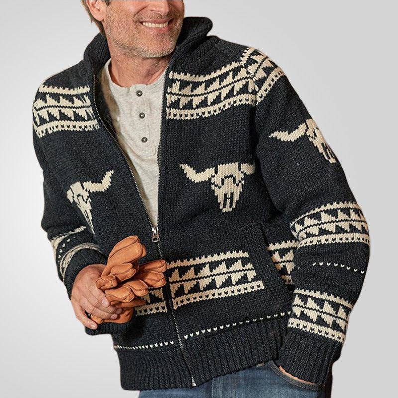 Herren Strickjacke Mit Muster Taschen Modern - BerlinGlamour