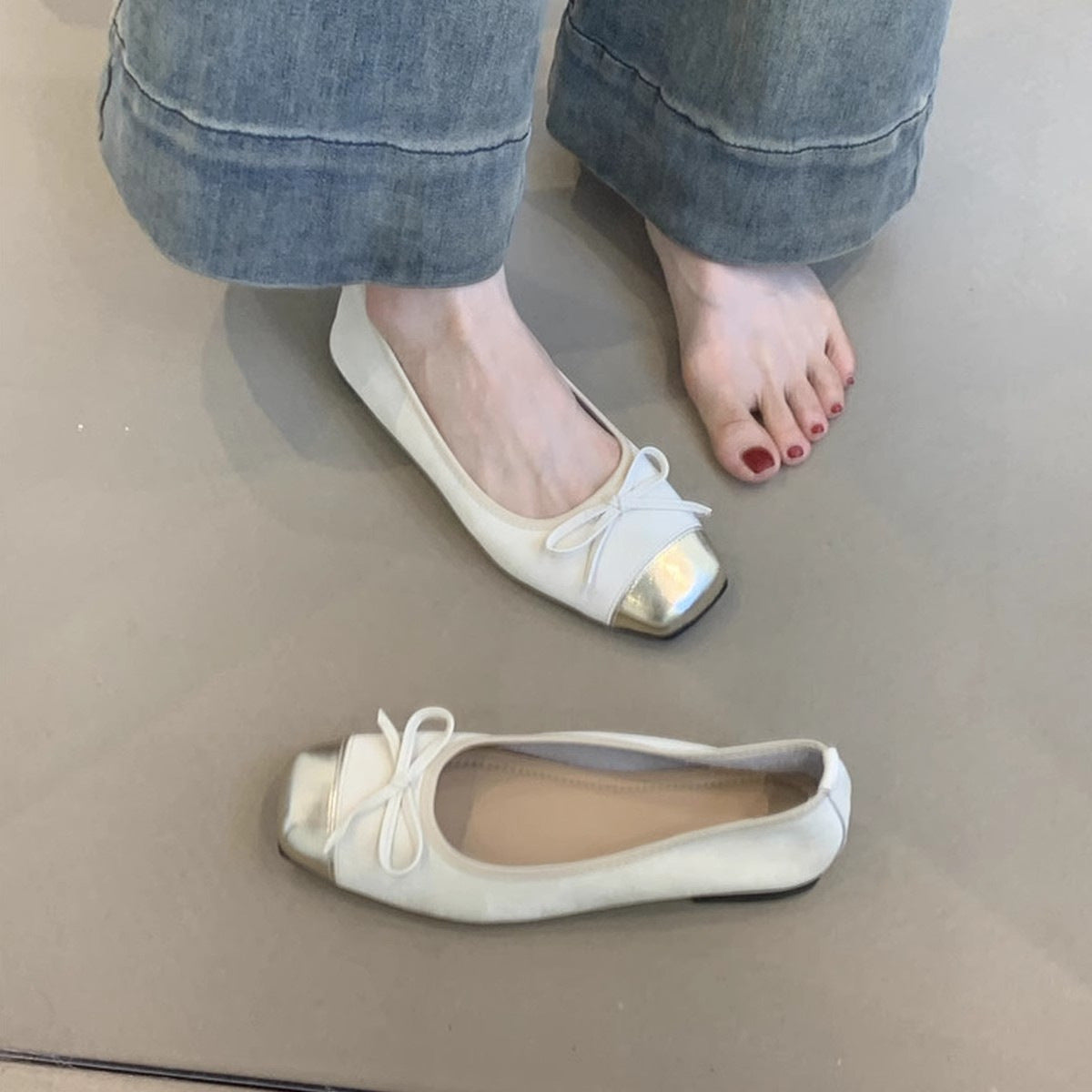 Damen Ballerinas Elegante Glanz Schuhe Zierlich