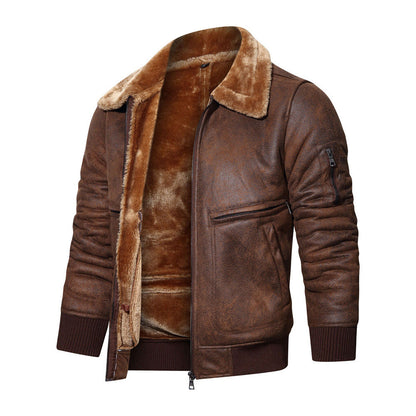 Lederjacke Herren Teddyfutter Hochkragen Schwarz