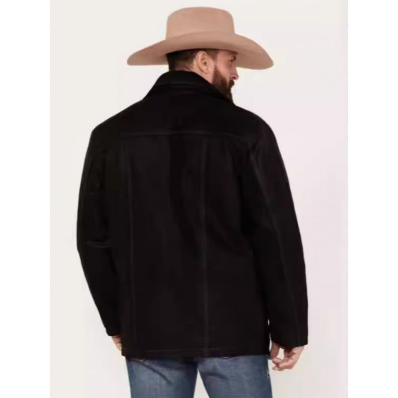 Herren Lederjacke Elegant Schwarz Kunstleder