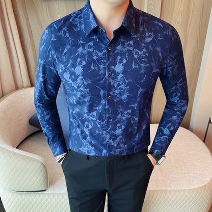Herren Hemd Langarm Palmenmuster Elegant Modern