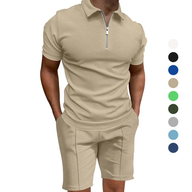 Herren Polo-Shorts-Set Modern mit elastischem Bund und Reißverschluss