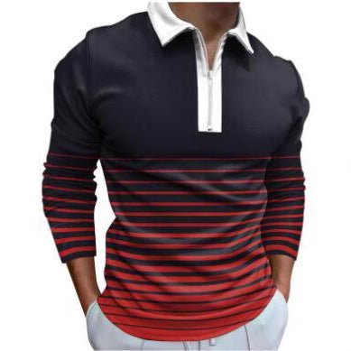 Herren Polo Langarm Sportlich Streifen Detail Hochwertig - BerlinGlamour