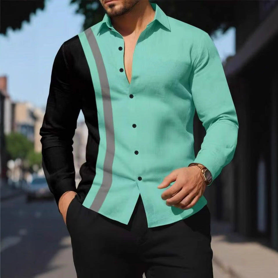 Herren Langarmhemd Modern Asymmetrisch Farbblock Design