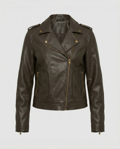 Lederjacke Damen Vintage Style Bikerjacke Schwarz