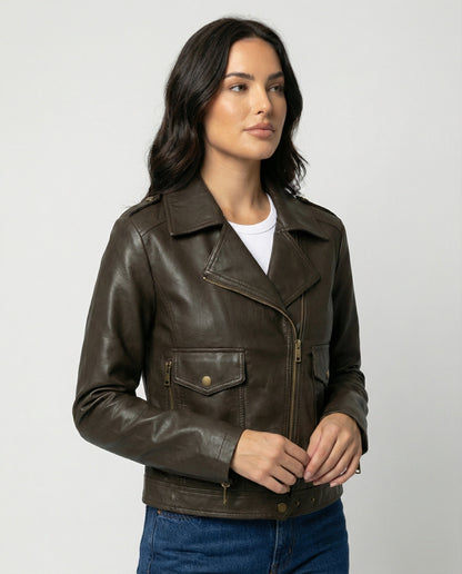 Lederjacke Damen Vintage Style Bikerjacke Schwarz - BerlinGlamour