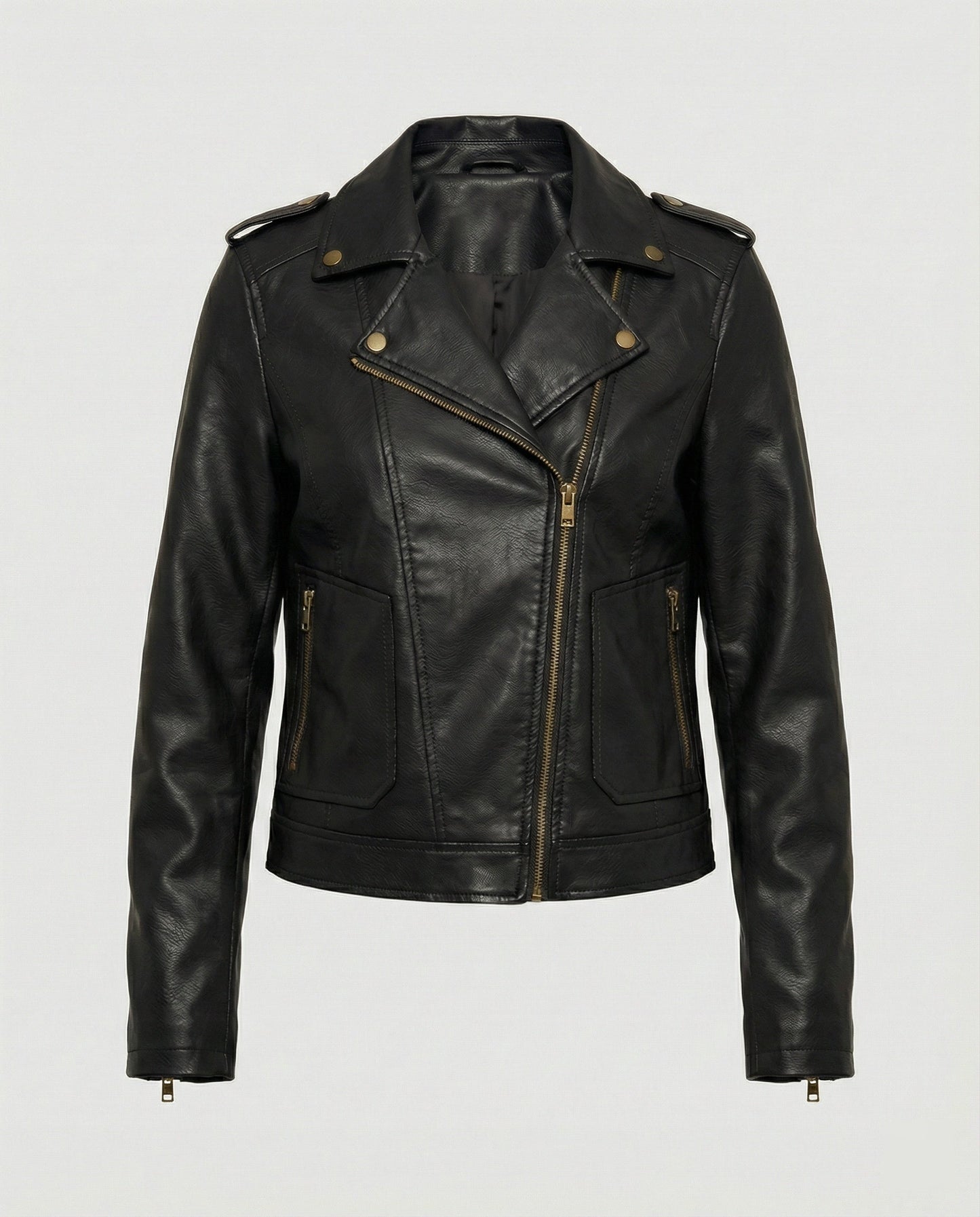 Lederjacke Damen Vintage Style Bikerjacke Schwarz