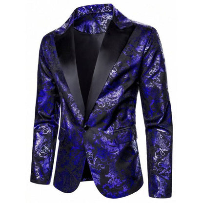 Herren Smoking Blazer Elegant Floralmuster Schwarzer Anzug