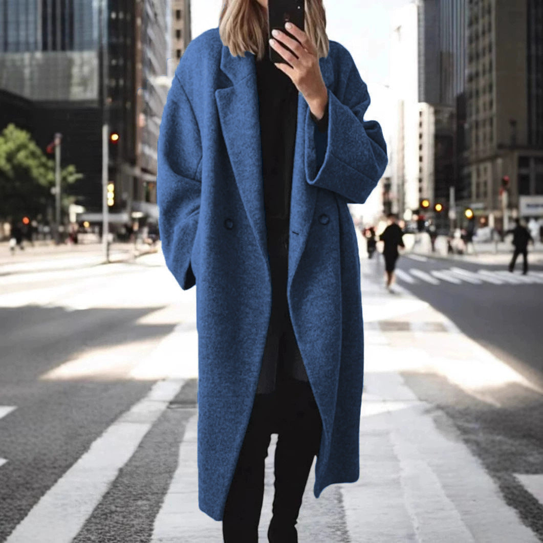 Damen Wollmantel Oversized Lang Warm