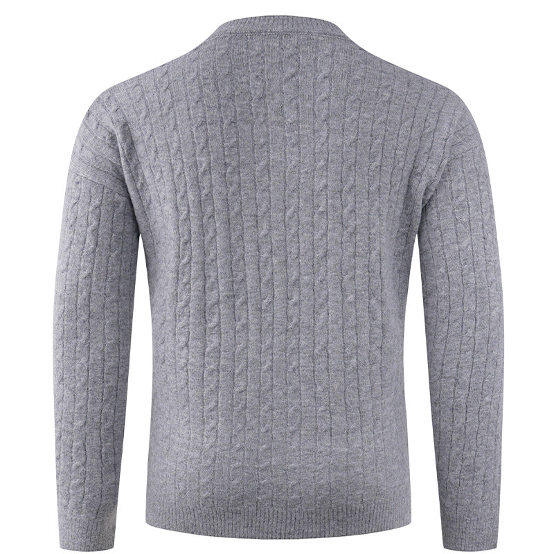 Herren Pullover Grobstrick Modern Schalkragen Knopfdesign