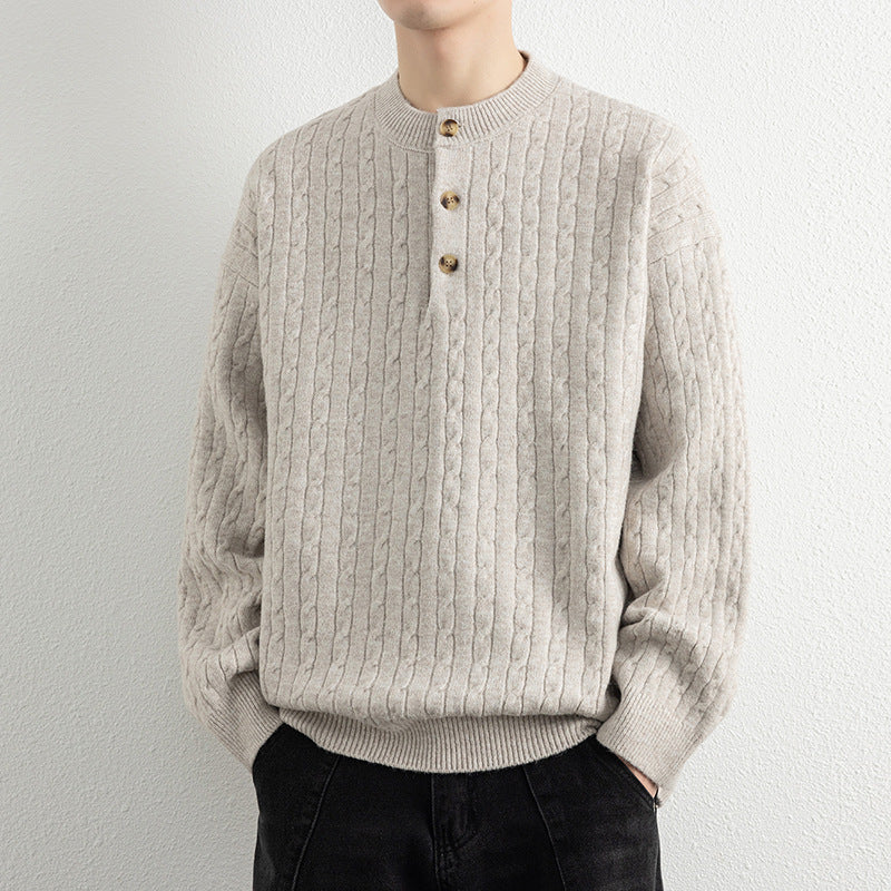 Herren Strickpullover Modern Knöpfe Struktur Optik - BerlinGlamour