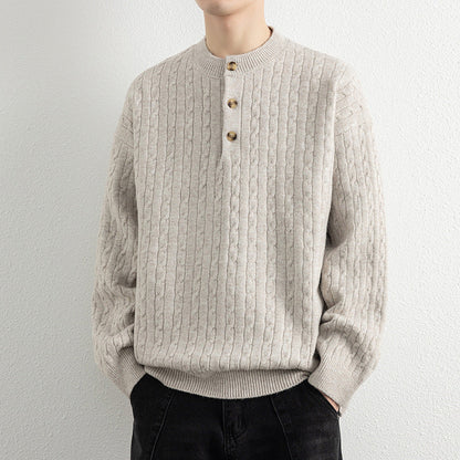 Herren Strickpullover Modern Knöpfe Struktur Optik - BerlinGlamour