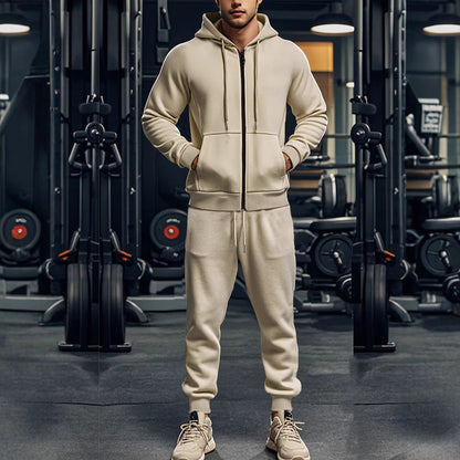 Herren Trainingsanzug Sportlich Kapuze Reißverschluss Jogginganzug