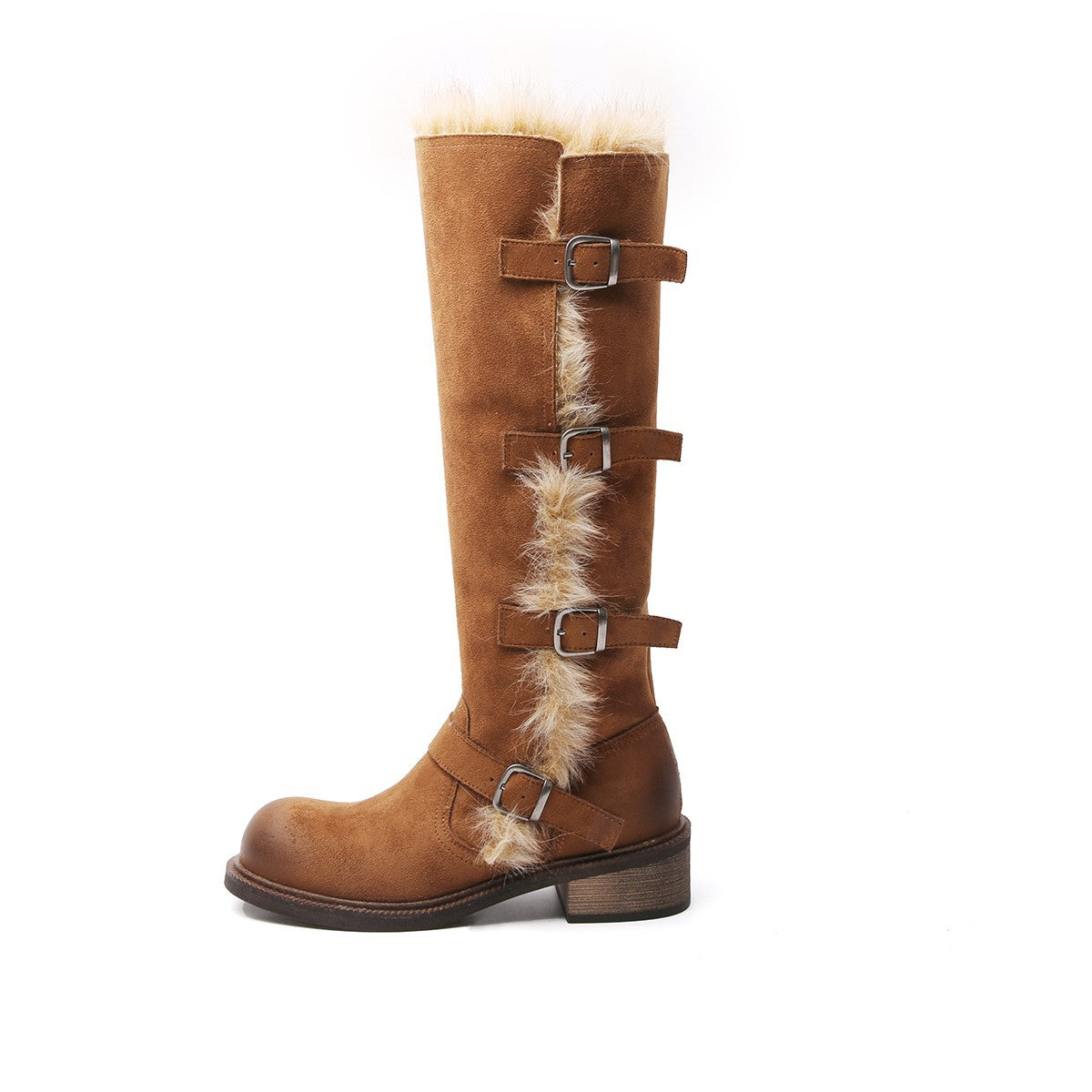 Damen Winterstiefel Elegant Kunstfell Schnallen Warm