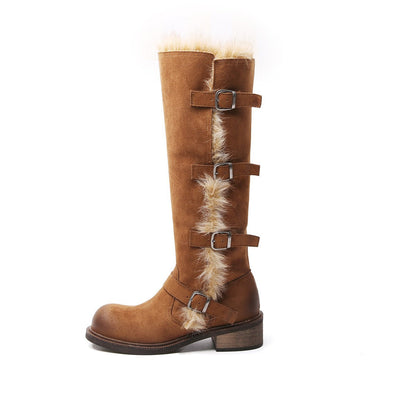 Damen Winterstiefel Elegant Kunstfell Schnallen Warm