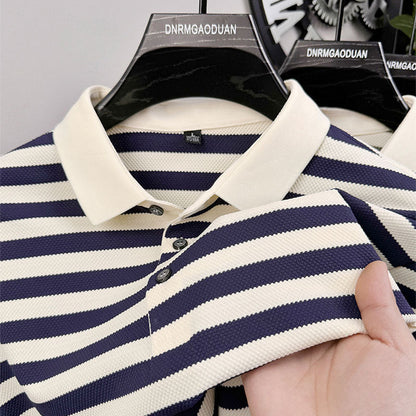 Herren Poloshirt Streifenmuster Modern mit Knöpfen