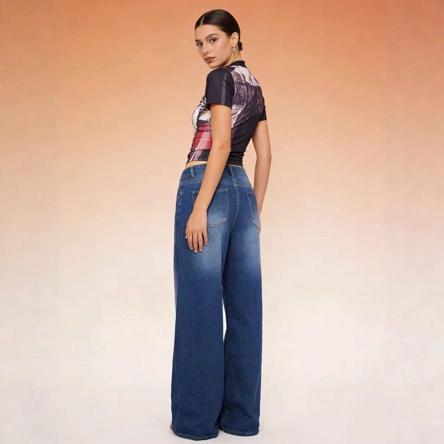 Damen High-Waist Jeans Klassisch Weite Bequem