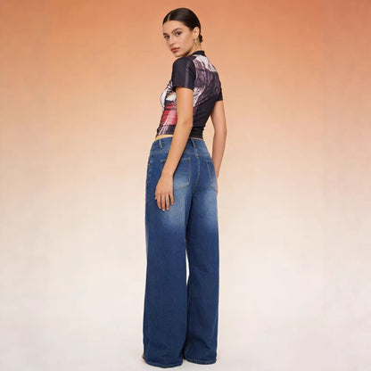 Damen High-Waist Jeans Klassisch Weite Bequem