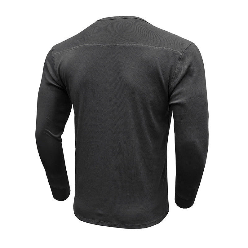 Herren T-Shirt Henley Knopfleiste Weiches Baumwoll-Shirt
