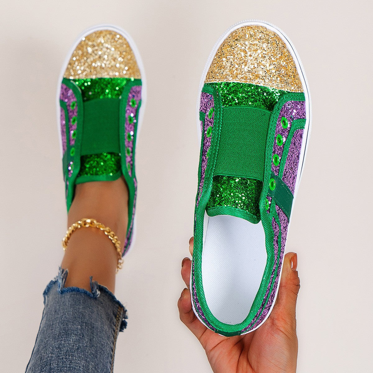 Damen Sneaker Glitzernde Slip On Schuhe Modisch - BerlinGlamour