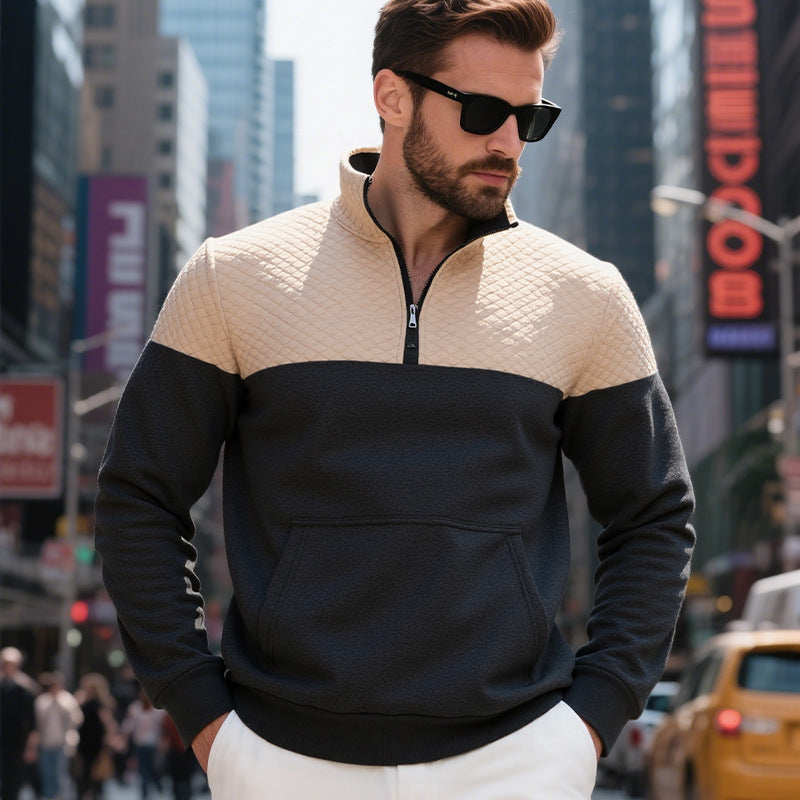 Herren Fleece Pullover Halbhoch Warm Strukturiert