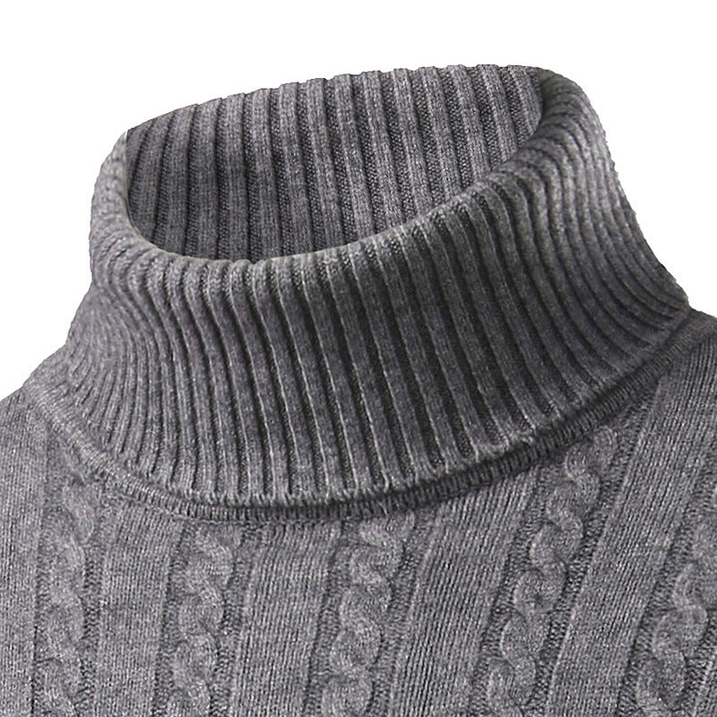 Herren Rollkragenpullover Zopfmuster Eleganz Schwarz