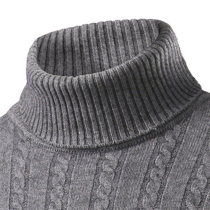 Herren Rollkragenpullover Zopfmuster Eleganz Schwarz