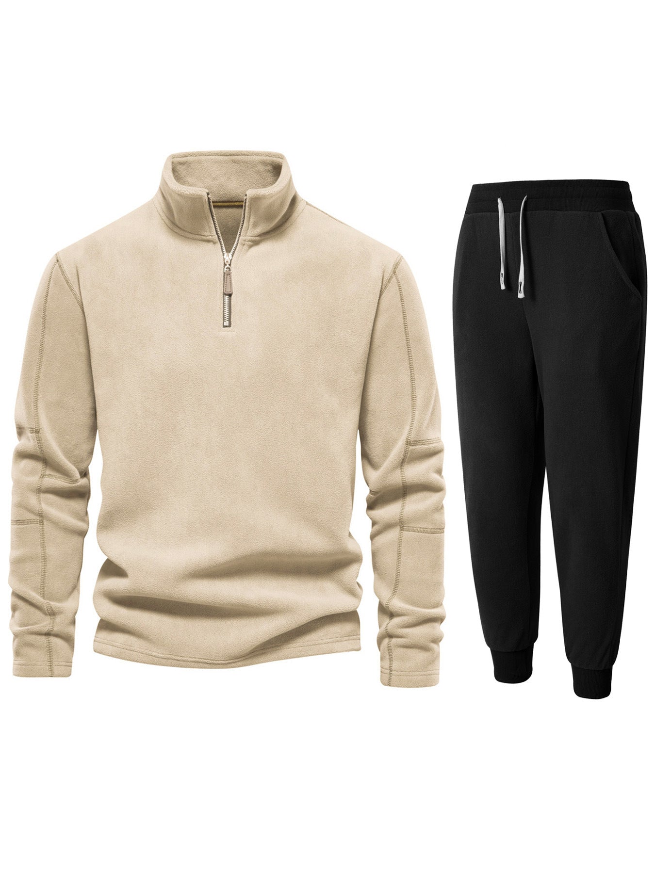 Herren Fleecejacke Kurz mit Jogginghose Bequem Schwarz