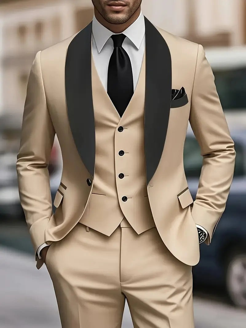 Herren Anzugset Elegant 3-teilig mit Satin-Weste