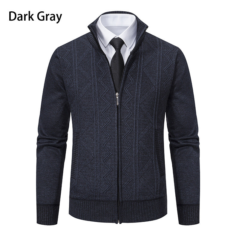 Herren Strickjacke Stehkragen Zopfmuster Modern