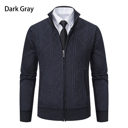 Herren Strickjacke Stehkragen Zopfmuster Modern
