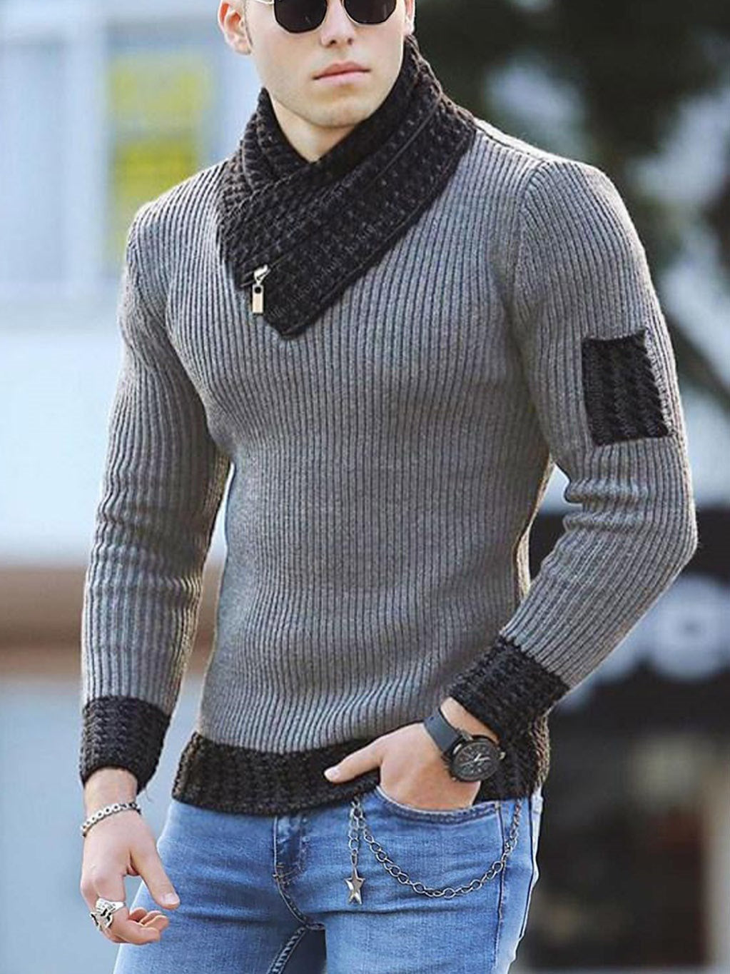 Herren Strickpullover Modern Reißverschluss Kragen