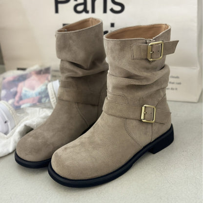 Damen Stiefel Elegant Riemen Braun Lederoptik
