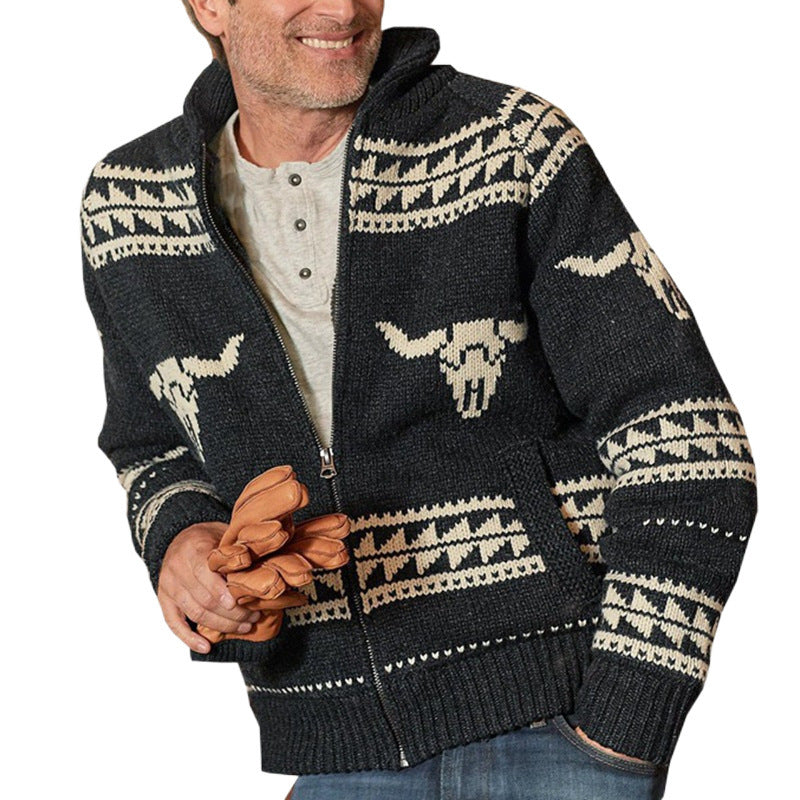 Herren Strickjacke Mit Muster Taschen Modern