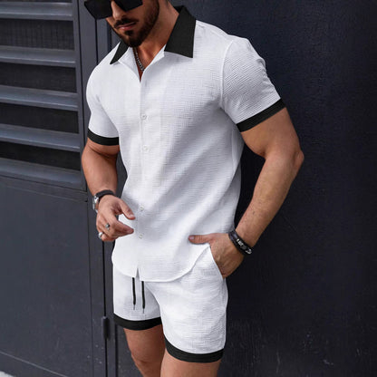 Herren Kurzarmhemd Modern mit Struktur Optik und passende Shorts