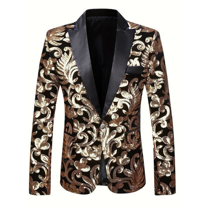 Herren Blazer Samt Elegant mit Pailletten Muster