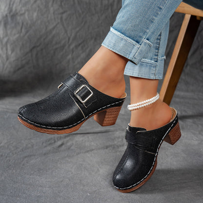 Damen Clogs mit Schnallen-Design und Komfort-Absatz