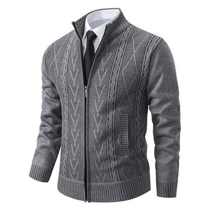 Herren Strickjacke Zopfmuster Reißverschluss Warm Modern