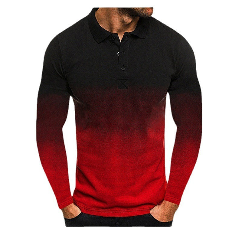 Herren Polo Langarmshirt Farbverlauf Modern Sportlich
