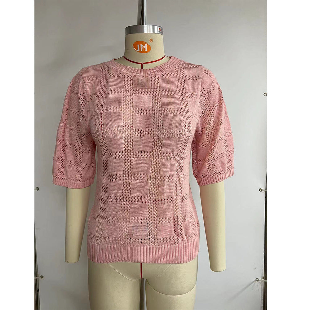 Damen Stricktop Weit Modern Lochmuster Oberteil