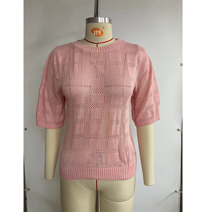 Damen Stricktop Weit Modern Lochmuster Oberteil