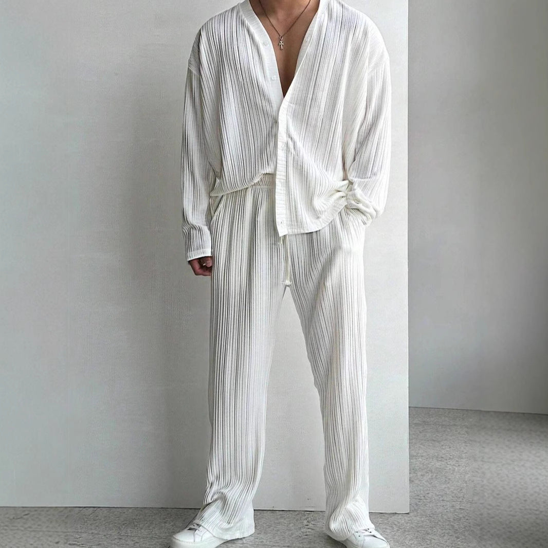 Herren Set aus Streifen Hemd und bequeme Hosen Casual - BerlinGlamour